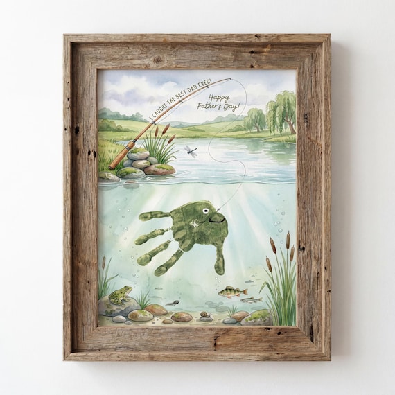 Fathers Day Fishing Handprint Craft | Printable Dad Gift From Kids | DIY Fish Art Keepsake Card for Toddler