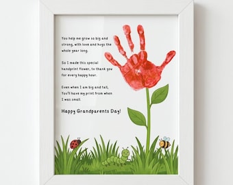 Grandparents Day Handprint Craft, You Help Me Grow Flower Art Printable, DIY Toddler Preschool Keepsake Gift for Grandma and Grandpa