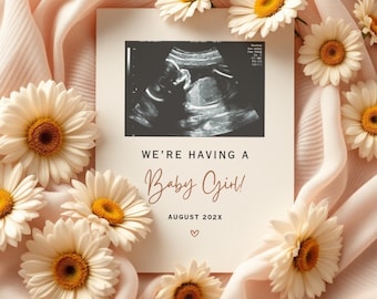 EDITABLE Pregnancy Announcement Template | Minimalist Baby Girl Reveal | Social Media Baby Announcement | Ultrasound Pregnancy Reveal