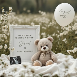 Gender Neutral Pregnancy Announcement Template | Teddy Bear Baby Reveal Digital | Outdoor Baby Announcement | Social Media Announcement