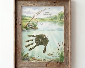 Grandpa Fathers Day Fishing Handprint Craft | Printable Gift From Kids | DIY Fish Art Keepsake Card from Toddler