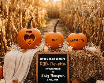 Adding Another Pumpkin To Our Patch Fall Pregnancy Announcement, Second Baby Reveal Digital, Sibling Editable Template