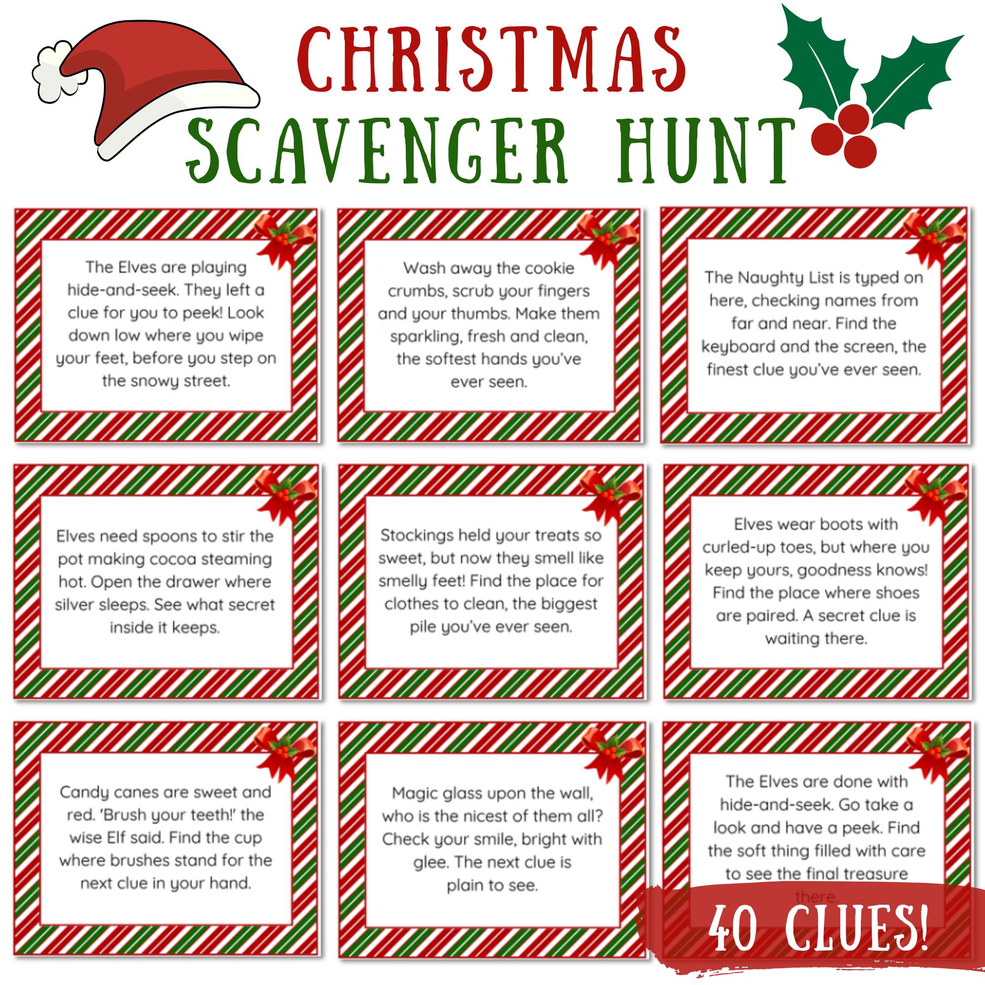 Christmas Scavenger Hunt Printable | Elf Treasure Hunt Clues for Kids ...