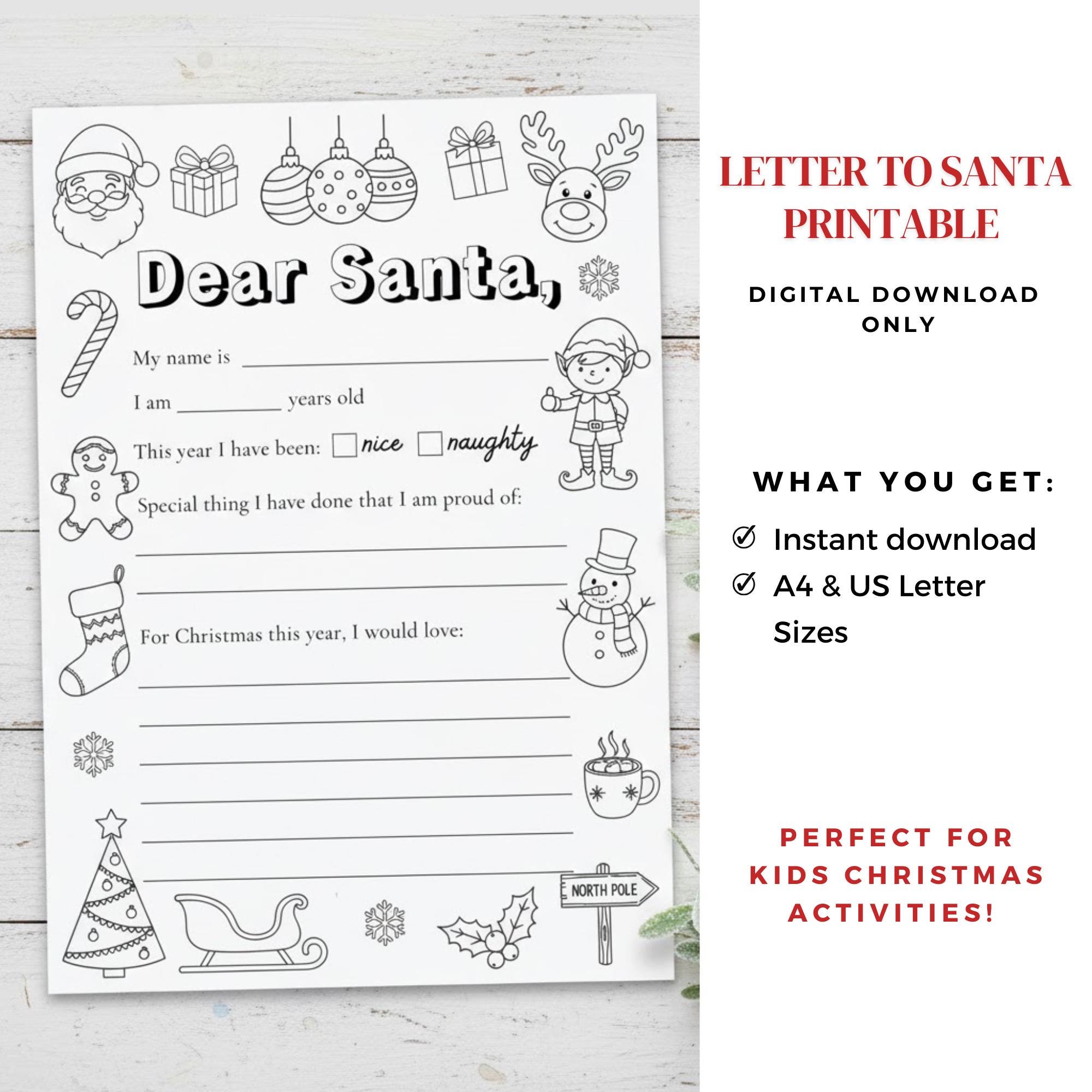 Letter to Santa Printable Coloring Page | Kids Christmas Wish List ...