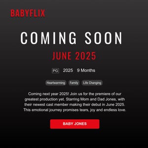 Anuncio de embarazo en película digital / Revelación de bebé neutral / Plantilla para redes sociales / Revelación de embarazo humorística / Anuncio de bebé en Netflix