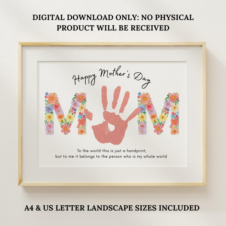 Mothers Day Handprint Art Craft, Floral Mom DIY Printable Gift From ...