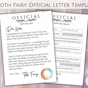 Carta personalizada del hada de los dientes y carta de inspección del hada de los dientes, descarga instantánea, primera pérdida de dientes, carta del hada de los dientes para niños