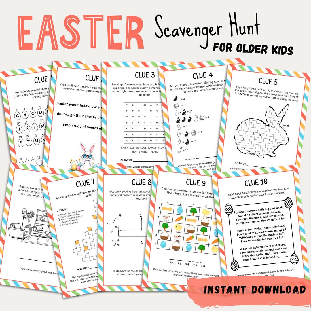 Easter Scavenger Hunt for Teens | Printable Indoor Treasure Hunt Clues ...