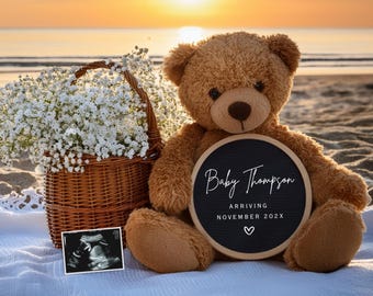 Beach Digital Pregnancy Announcement | Summer Baby Reveal Social Media Template | Coastal Expecting Parents | Instant Download Tropical Baby