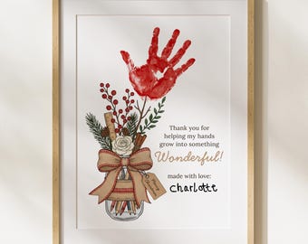 Teacher Christmas Gift Handprint Printable | Thank You Template | Instant Download | Holiday Teacher Appreciation | Classroom Gift