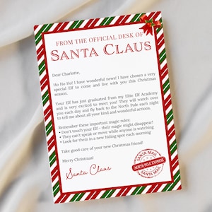 Carta de bienvenida de Papá Noel para un elfo / Nota de llegada de un elfo por primera vez / Carta de presentación de un elfo personalizada / Carta de Papá Noel para imprimir