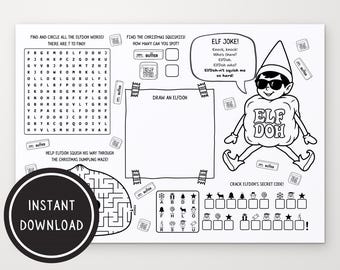 ElfDoh Activity Sheet, Elf Squishy Printable, Kids Christmas Activity Placemat, Butter Dumpling Squishy Games, Instant Download