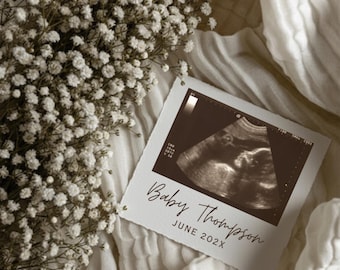 Polaroid Pregnancy Announcement Template with Ultrasound Editable Boho Baby Reveal for Instagram