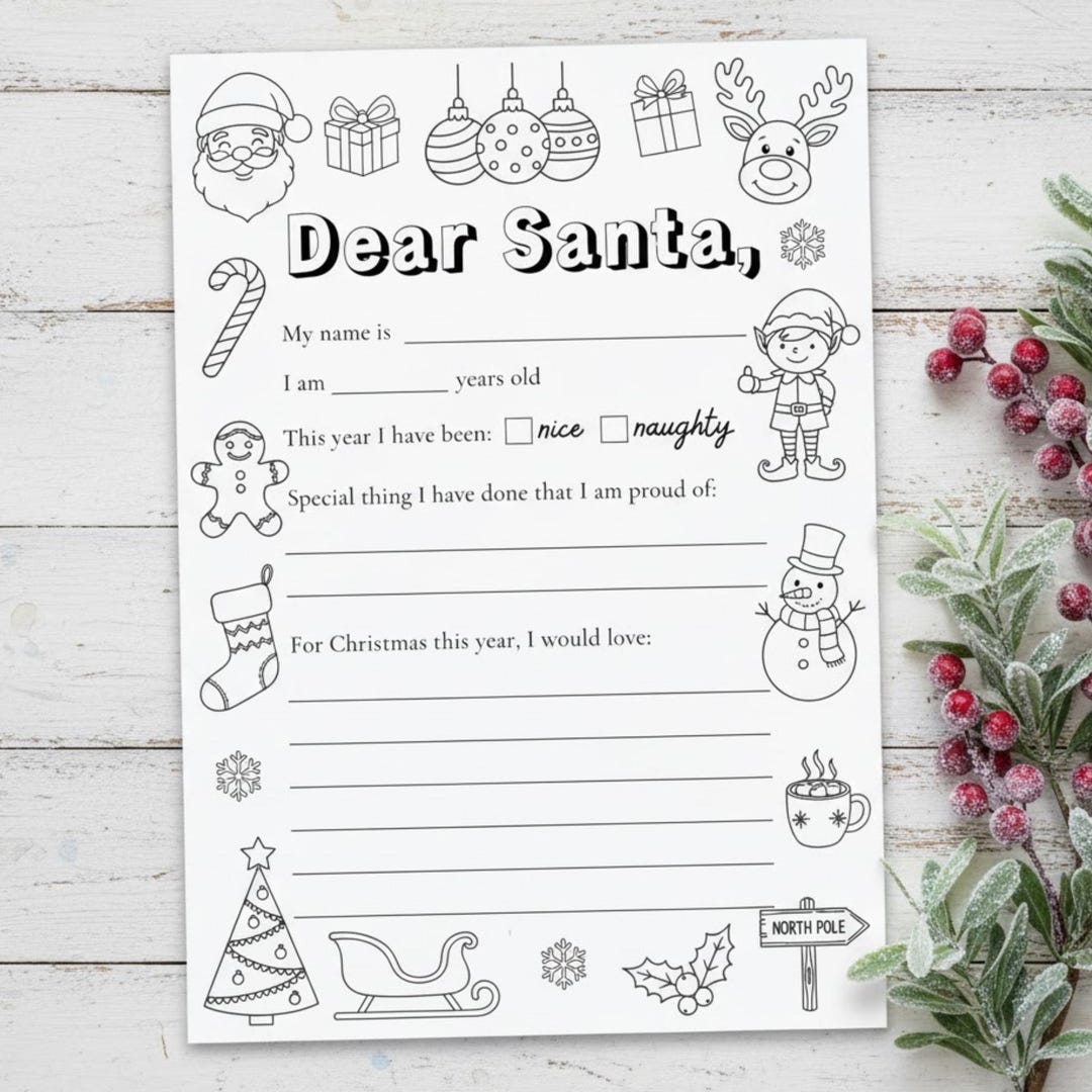 Letter to Santa Printable Coloring Page | Kids Christmas Wish List ...