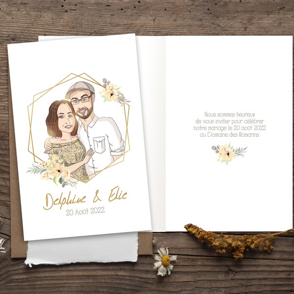 Faire-part mariage avec illustration sur-mesure