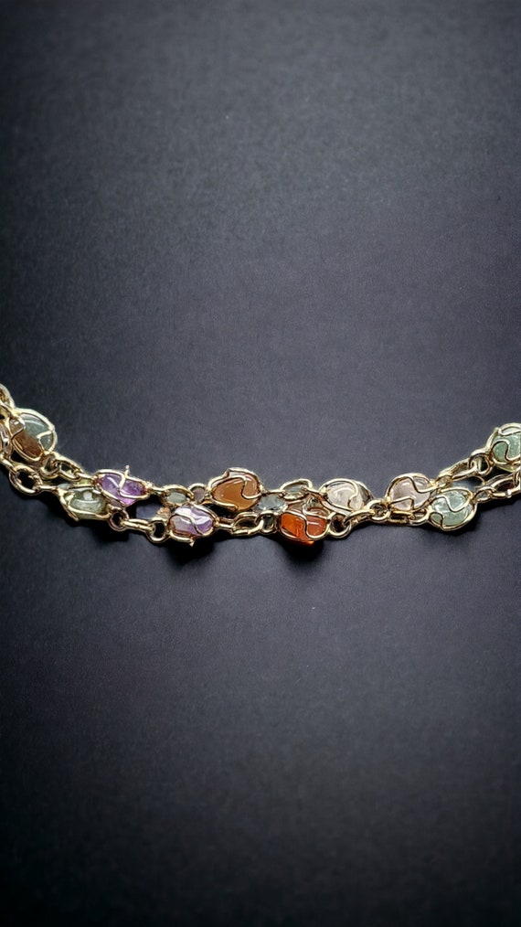 Vintage Gemstone Necklace - Gold Tone Caged Multi… - image 7