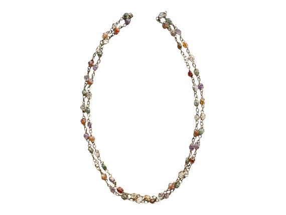 Vintage Gemstone Necklace - Gold Tone Caged Multi… - image 1