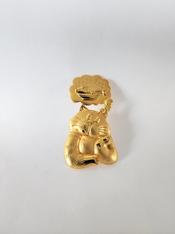 Vintage Gold Cat Brooch, cat pin, gold cat pin, ca