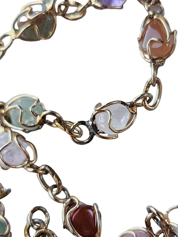 Vintage Gemstone Necklace - Gold Tone Caged Multi… - image 9