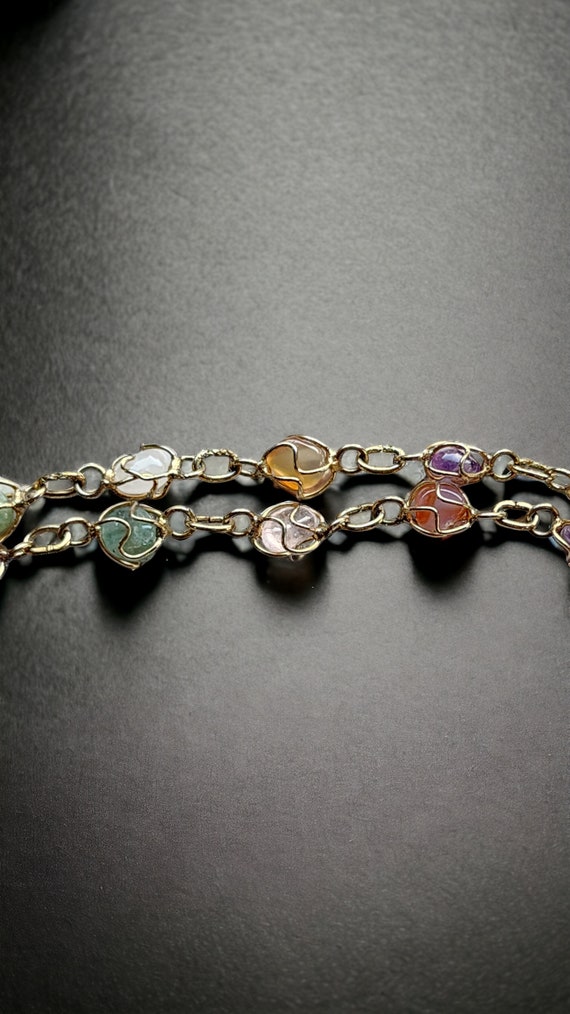Vintage Gemstone Necklace - Gold Tone Caged Multi… - image 2