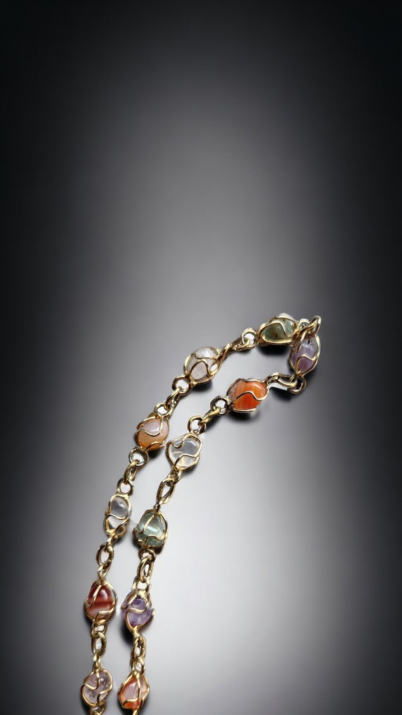 Vintage Gemstone Necklace - Gold Tone Caged Multi… - image 8