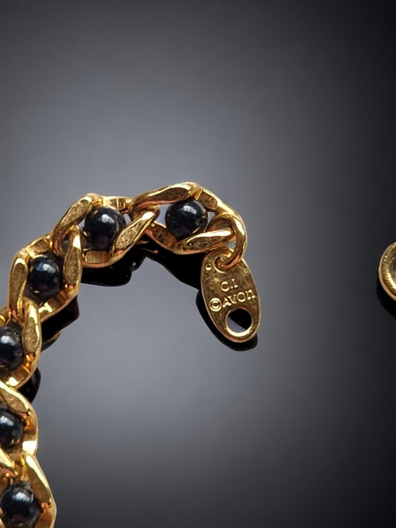 Retro Goldtone Black Faux Pearl Bracelet, Stylish… - image 4