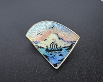 Ivar Holth Viking Norwegian Silver Enamel  Brooch