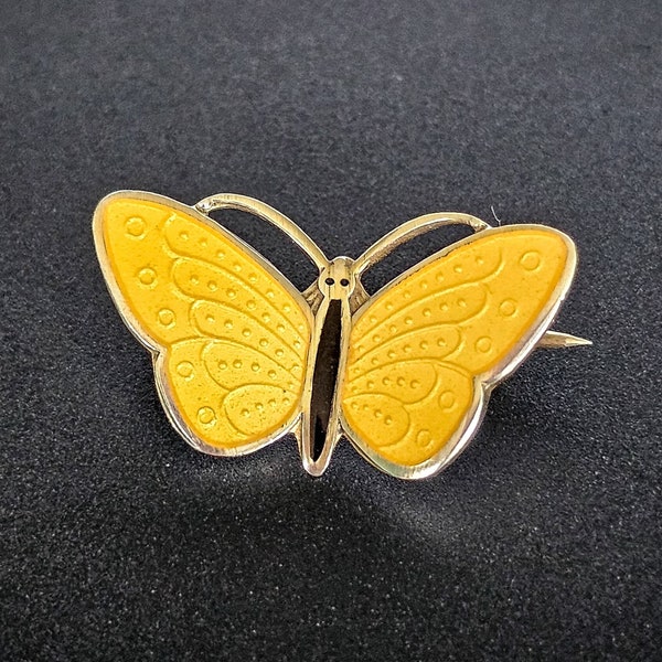 Aksel Holmsen Norwegian Silver and Yellow Enamel Butterfly Brooch