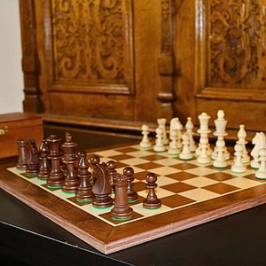 Custom handcrafted maple and walnut wood chess set