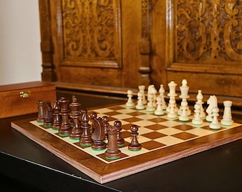 Custom handcrafted maple and walnut wood chess set
