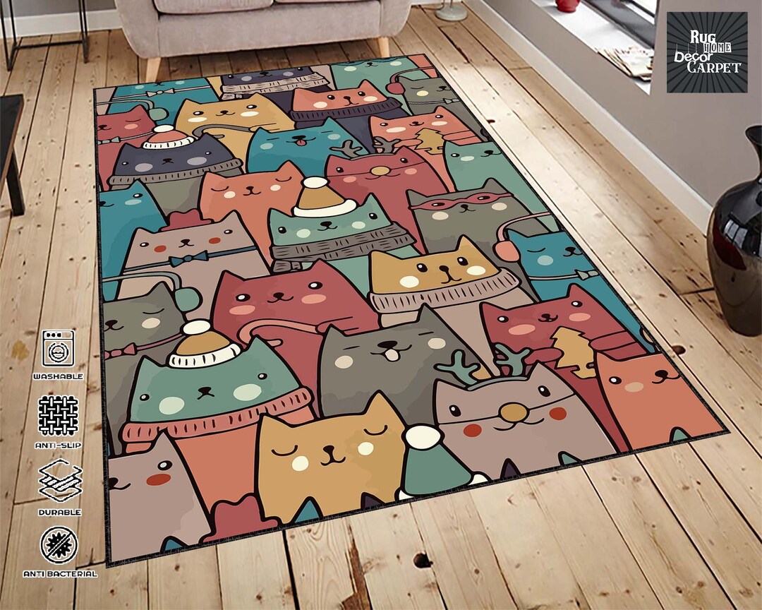 Cat Rug Cats Design Cat Art Animal Rug Minimalist Rug Etsy