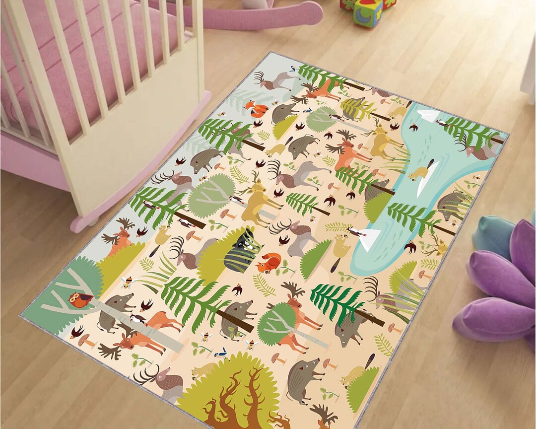 Personalized Kids Rug, Zoo Rug, Nursery Rug, City Road Kids Rug, Soft