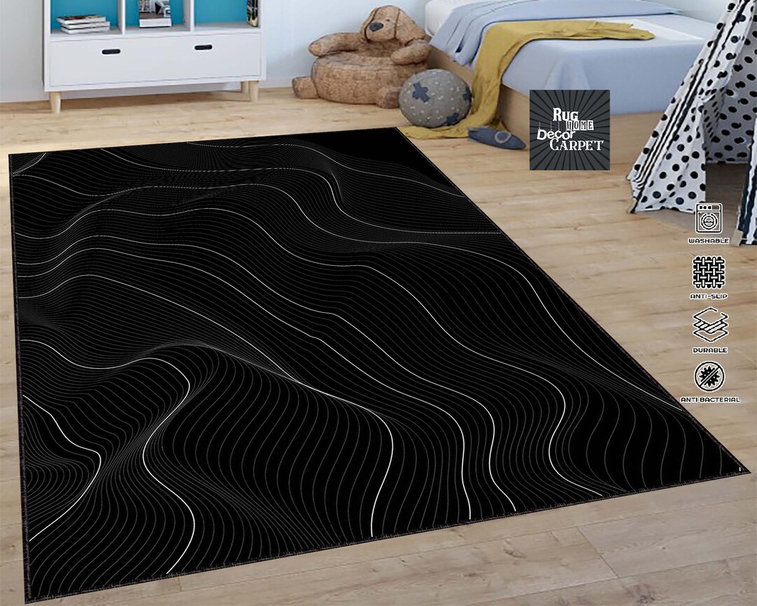 Black Rug Minimalist Rug Modern Abstract Rug Salon Rug Etsy