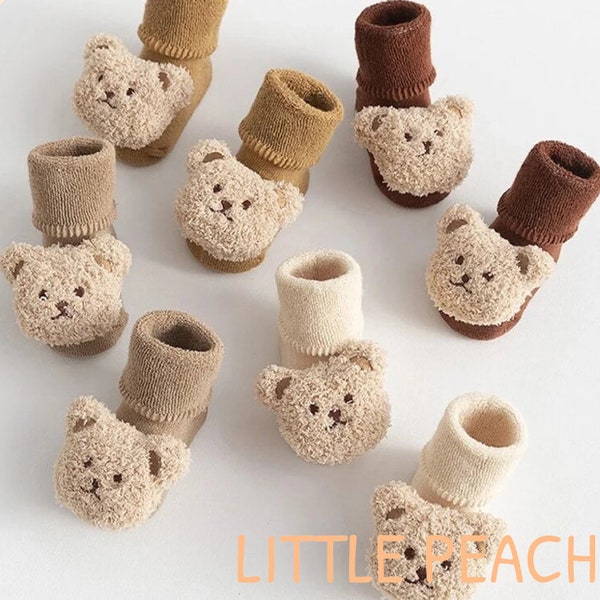 Unisex Teddy Bear Slipper Socks | Baby First Walkers | Anti Slip Baby Bear Socks | First Baby Shoes | Teddy Bear Baby Shower Gift