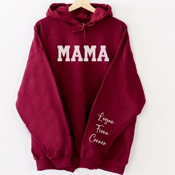 Personalized Mama Hoodie, Mom Hoodie, Kids Names on Sleeve, Custom Mom Gift, Gift for Mother, Christmas Gift, New Mom Gift, Mom Sweatshirt