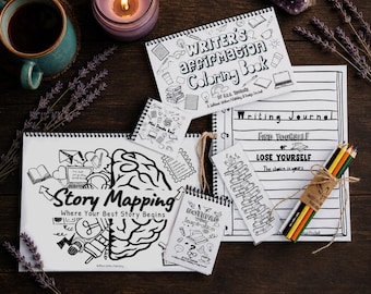 Writer Gift Bundle for Aspiring Authors: Story Mapping Workbook, Journal & Coloring Kit