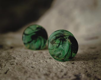 Mint Green Resin Plugs: Black Smoke Swirls, Custom Size Ear Gauges