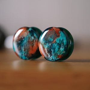 Copper Bio-Resin Plugs – Handmade Ear Gauges, Organic Double-Flare Tunnels, Lightweight Body Jewelry, Gift for Stretched Ears