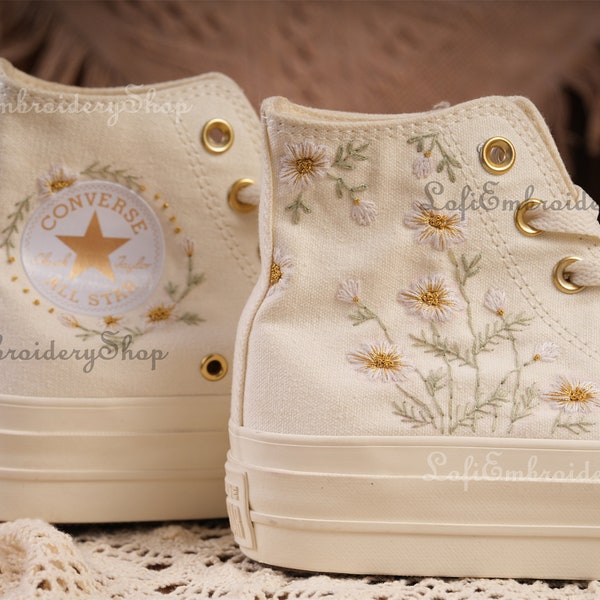 Wedding sneakers/ Valentine Gift/Embroidered Wedding Flowers Shoes /Wedding Converse Converse Embroidered Flowers