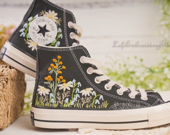 Wedding sneakers/ Valentine Gift/Embroidered Wedding Flowers Shoes /Wedding Converse Converse Embroidered Flowers