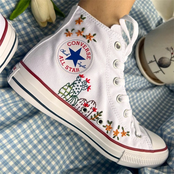Embroidered Converse/converse High Tops Cactus and Cat - Etsy Embroidered Converse/converse High Tops Cactus and Cat - Etsy