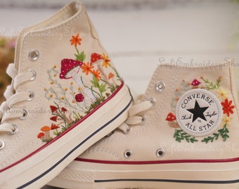 Wedding sneakers/ Valentine Gift/Embroidered Wedding Flowers Shoes /Wedding Converse Converse Embroidered Flowers