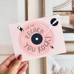 Pour information, vous rockez ! carte d'encouragement, carte de remerciement | Jolie carte de remerciement, carte de remerciement, carte illustrée pour tourne-disque