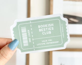 Sticker Bookish Besties Club : ticket vert sauge, vinyle imperméable