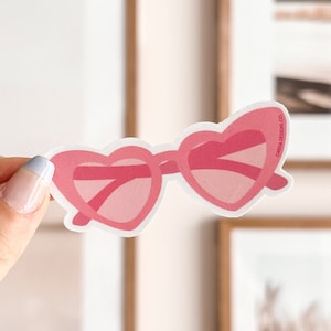Occhiali da sole Groovy con cuore rosa Adesivo in vinile carino / Adesivo impermeabile, Adesivi fustellati, Adesivo estivo, Adesivo per laptop, Adesivo per bottiglia d'acqua