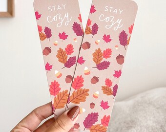 Hand Drawn Fall Bookmark: Cozy Autumn Leaves, Double-Sided