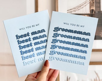 Tarjeta de propuesta para el padrino de boda: Fiesta de bodas retro, diseño azul