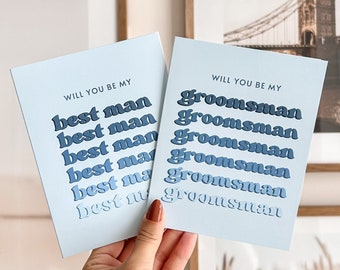 Will You Be My Groomsman Card | Bridal Party Proposal Card, Wedding Party, Wedding Day, Blue Card, Retro Wedding Card, Marriage Proposal