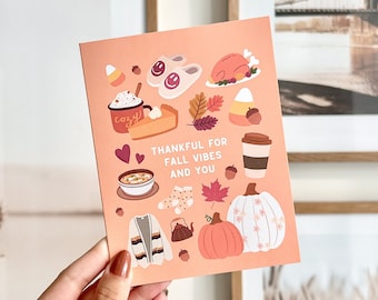 Fall Vibes Card, Cute Thanksgiving Card | Thankful For Fall Vibes And You, Thankful Card, Thank You, Appreciation Card, Cute Autumn Card