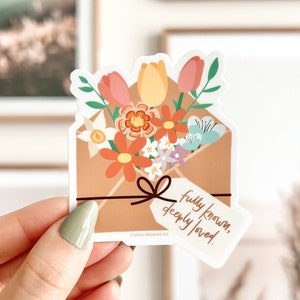 völlig bekannt, tief geliebt Vinyl Aufkleber | Niedliche Aufkleber, Blumenaufkleber, Boho Aufkleber, Laptop Aufkleber, christliche Aufkleber, wasserdicht, Geschenk